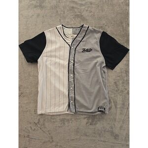 Hollister Baseball Jersey Shirt‎ Mens XL White Gray Black Pinstripe Button Up
